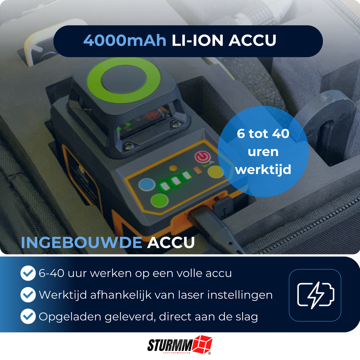 Cross Line Laser LL-A4300 - 3 x 360° Lines - Green Laser - 4000mAh Battery