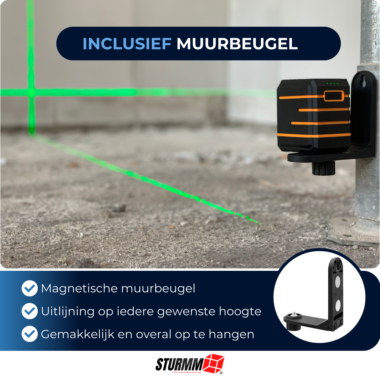 Cross Line Laser LL-A1600 - Two Adjustable Lines - Green Laser - 1000mAh Battery