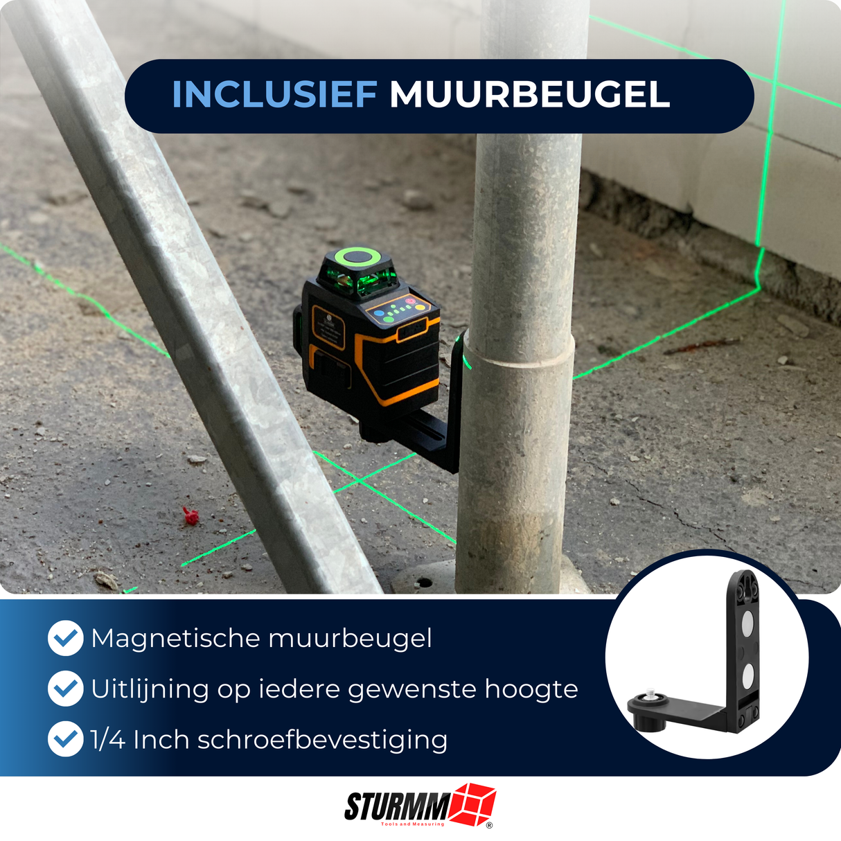 Cross Line Laser LL-A4300 - 3 x 360° Lines - Green Laser - 4000mAh Battery