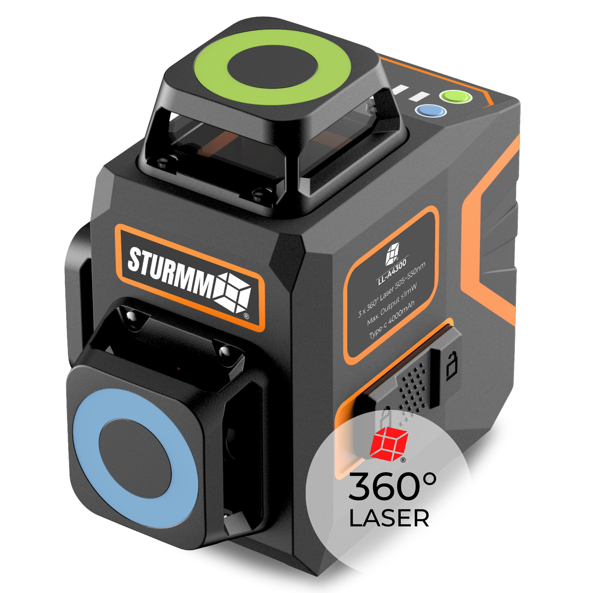 Cross Line Laser LL-A4300 - 3 x 360° Lines - Green Laser - 4000mAh Battery
