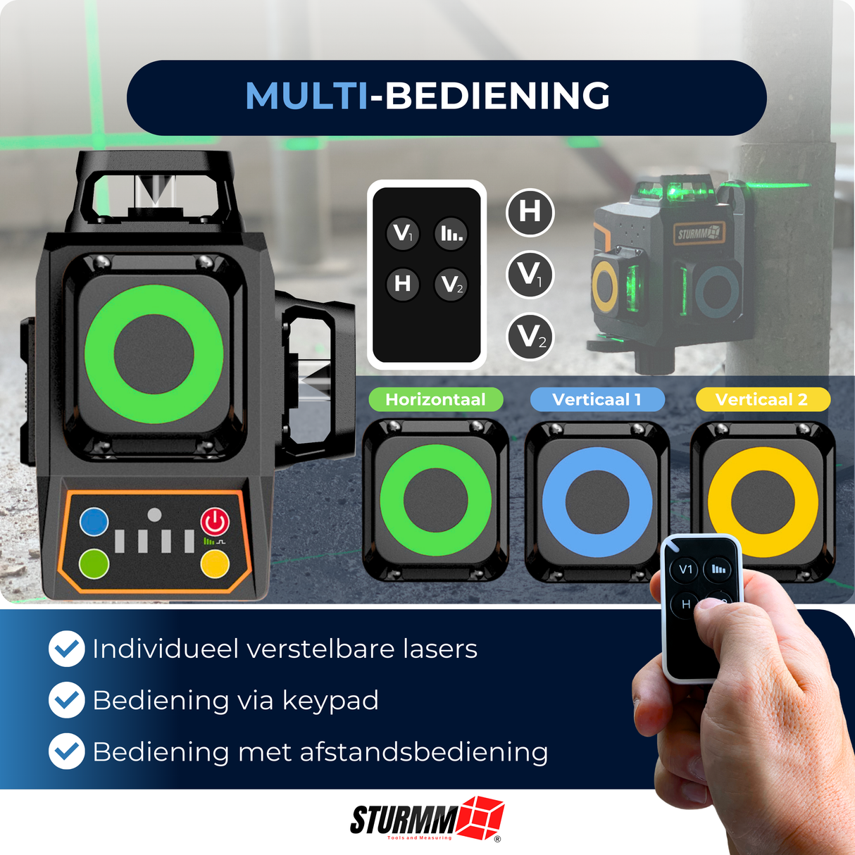 Cross Line Laser LL-A4300 - 3 x 360° Lines - Green Laser - 4000mAh Battery